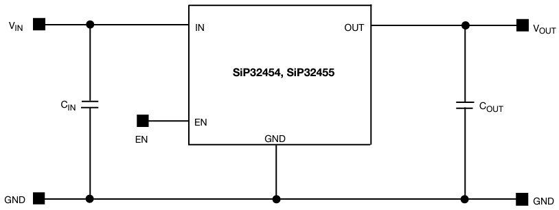 应用电路图 - Vishay Semiconductors SiP32455压摆率受控负载开关