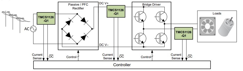 应用电路图 - Texas Instruments TMCS1126/TMCS1126-Q1霍尔效应电流传感器