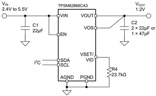 应用电路图 - Texas Instruments TPSM82866C降压型MagPack™电源模块