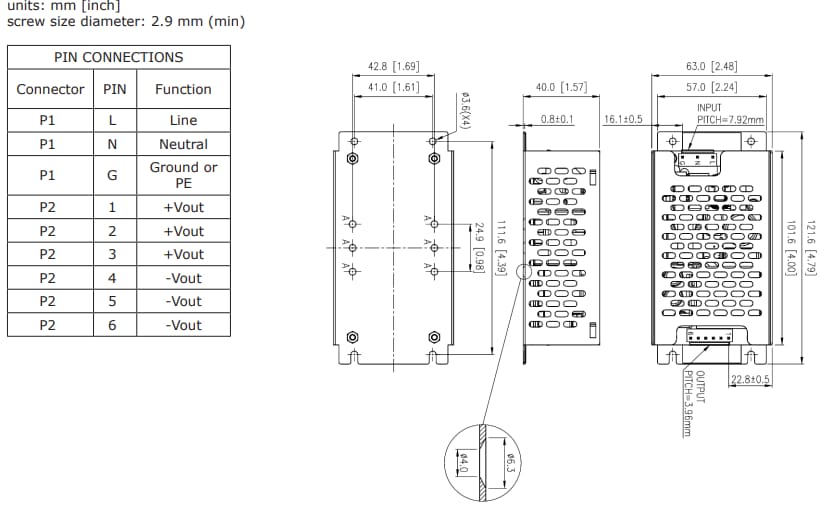 机械图纸 - CUI Inc VGS-250C AC-DC 电源