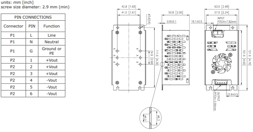 机械图纸 - CUI Inc VGS-250C AC-DC 电源