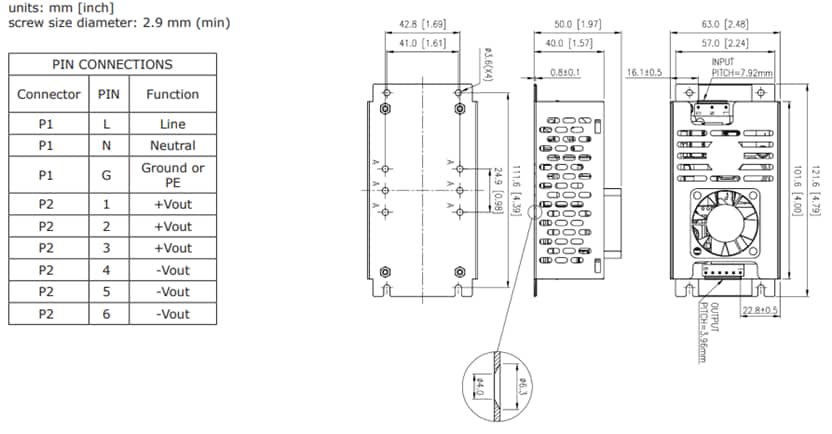 机械图纸 - CUI Inc VGS-250C AC-DC 电源