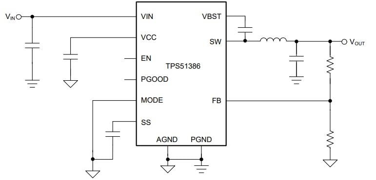 应用电路图 - Texas Instruments TPS51386同步降压式转换器