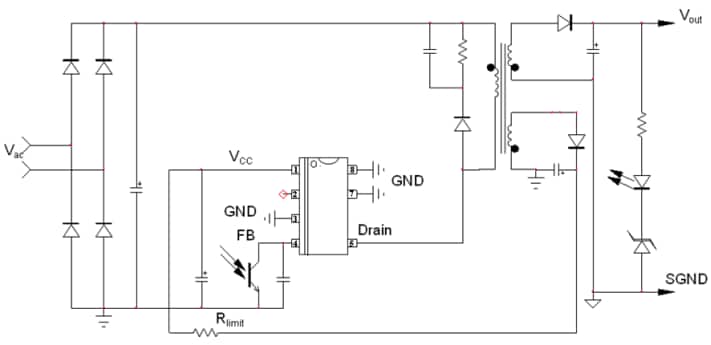 应用电路图 - onsemi NCV1077高压开关稳压器