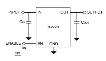 应用电路图 - Texas Instruments TLV770低压差 (LDO) 线性稳压器