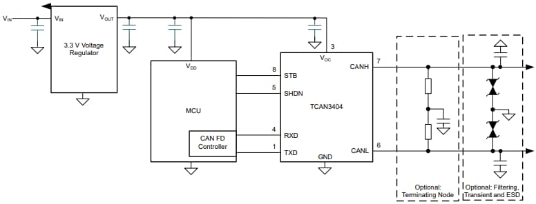 原理图 - Texas Instruments TCAN340x-Q1汽车级CAN FD收发器