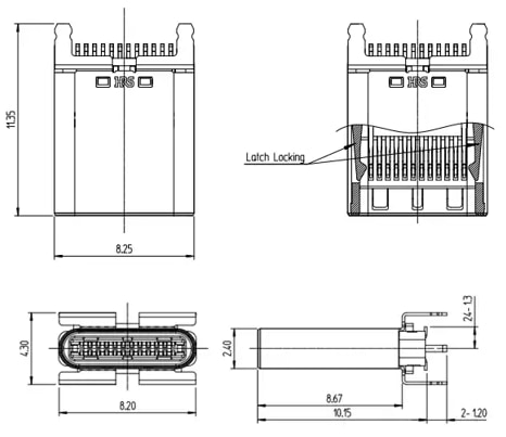 机械图纸 - Hirose Electric CX81B USB Type-C®连接器