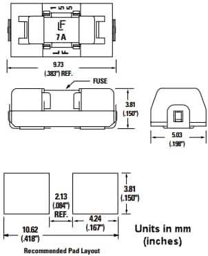 机械图纸 - Littelfuse 154系列OMNI-BLOK®保险丝和保险丝座组件