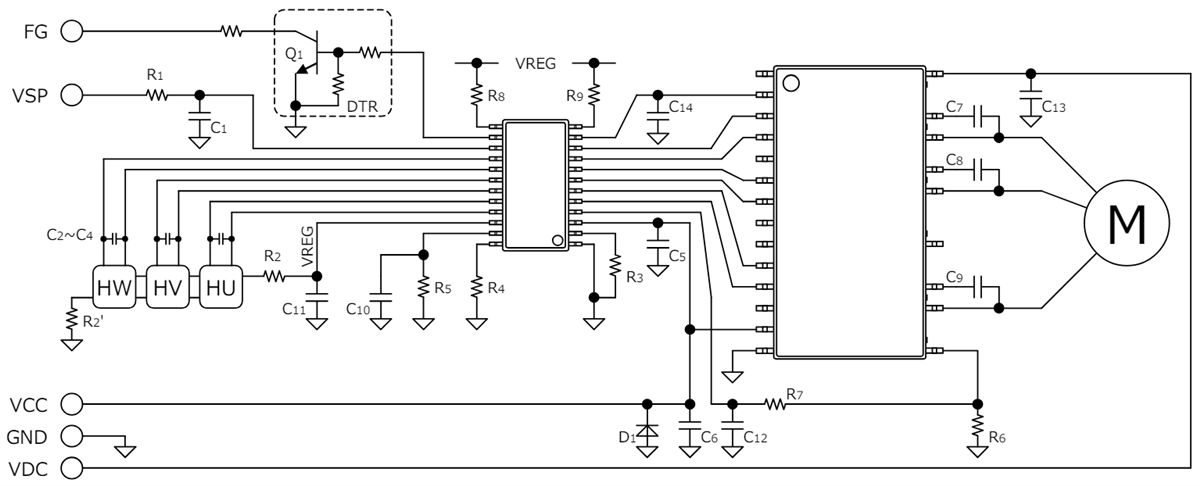 应用电路图 - ROHM Semiconductor BD2601xBFS 3相无刷风扇电机控制器