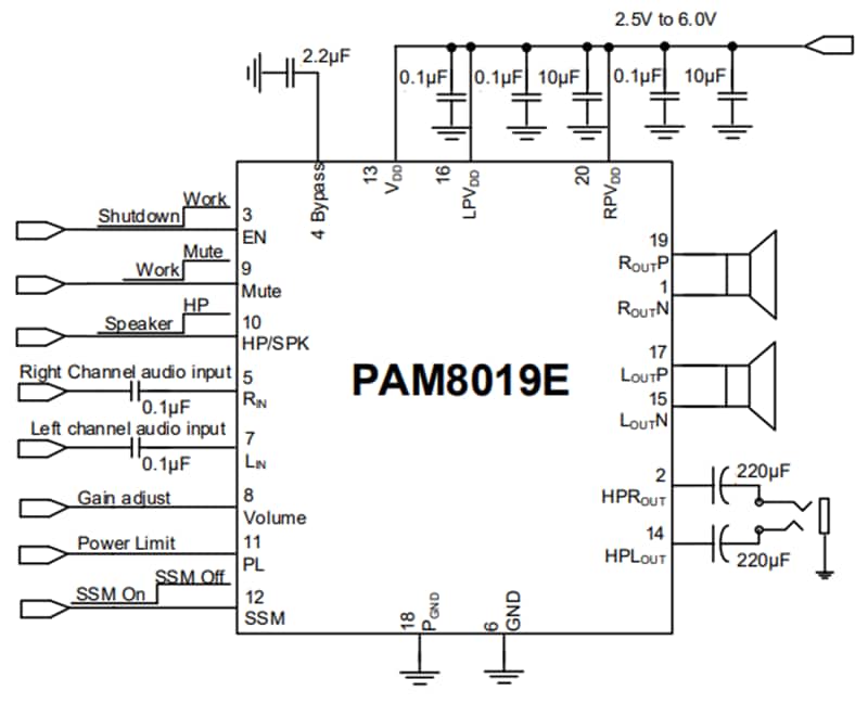 Diodes Incorporated PAM8019E 4 W立体声D类音频放大器