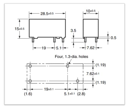 机械图纸 - Omron Electronics G5NB-EL-CF 5 A薄型高温继电器