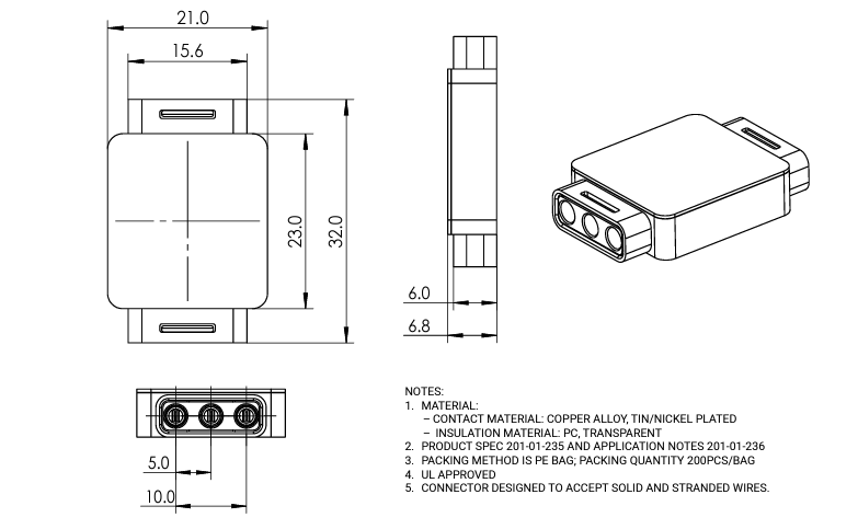 机械图纸 - KYOCERA AVX 9289-000线对线防水连接器