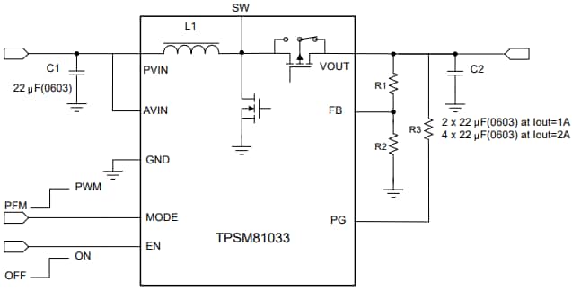 应用电路图 - Texas Instruments TPSM81033同步升压电源模块