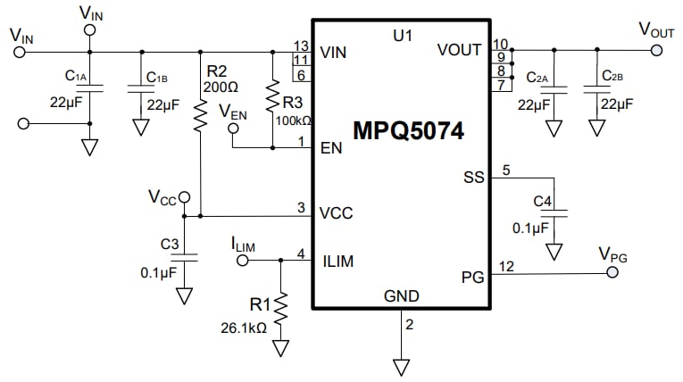 Schematic - Monolithic Power Systems (MPS) EVQ5074-G-00A Evaluation Board