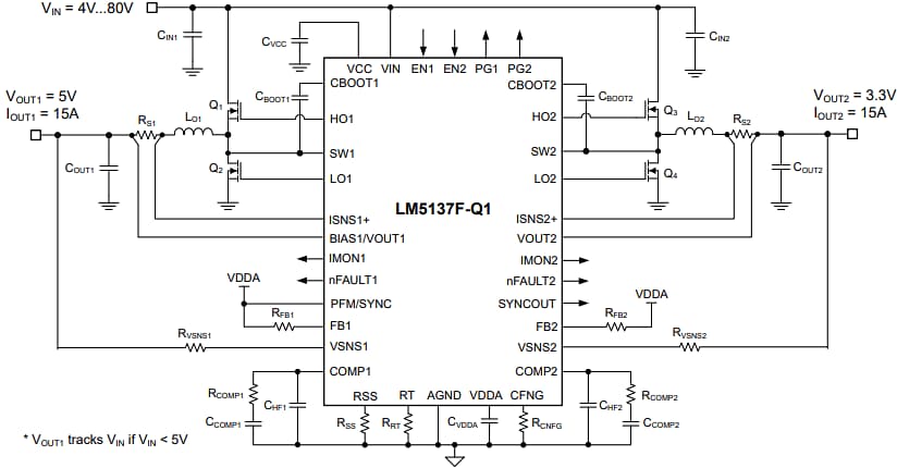 原理图 - Texas Instruments LM5137F/LM5137F-Q1同步降压控制器