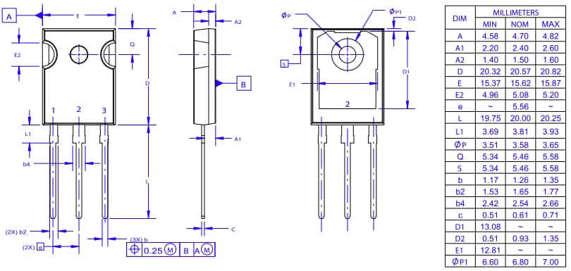 机械图纸 - onsemi NVHL060N065SC1 EliteSiC MOSFET
