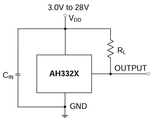 应用电路图 - Diodes Incorporated AH332x高压霍尔效应单极开关