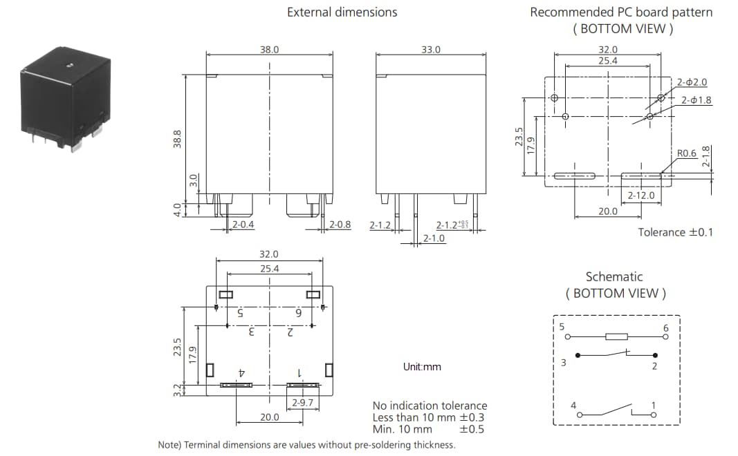机械图纸 - Panasonic Industrial Devices HE-A通用功率继电器