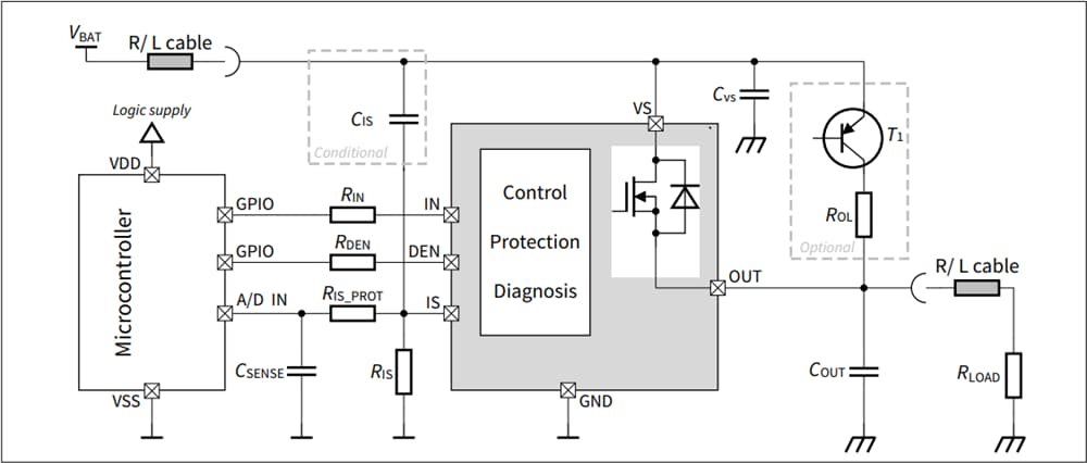 应用电路图 - Infineon Technologies BTS50007-1LUA 智能高侧电源开关
