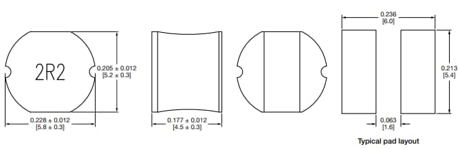 机械图纸 - Vishay / Dale IDCP2218-01和IDCP3020-01铁氧体功率电感器