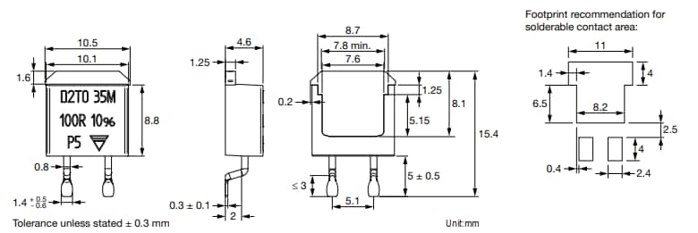 机械图纸 - Vishay / Sfernice D2TO35M表面贴装功率电阻器