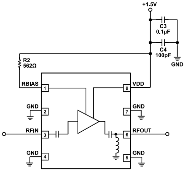应用电路图 - Analog Devices Inc. ADL8140低噪声放大器