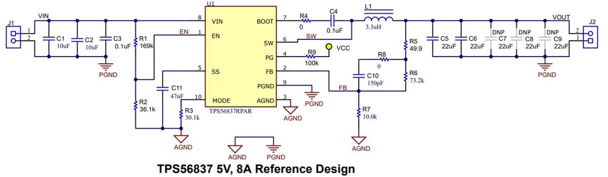 应用电路图 - Texas Instruments TPS5683x同步降压转换器