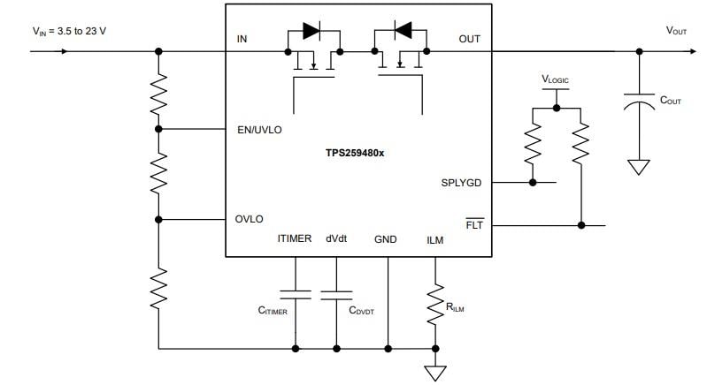 原理图 - Texas Instruments TPS25948双向供电电子保险丝