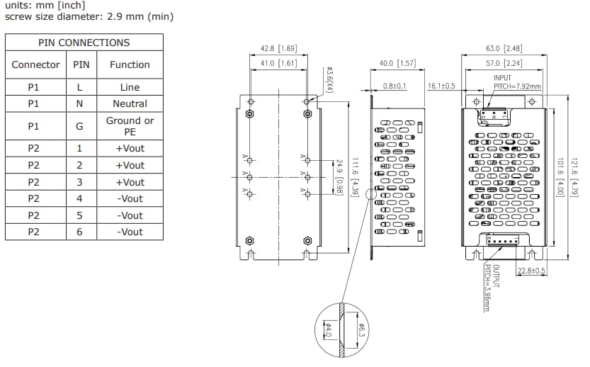 机械图纸 - CUI Inc VGSM-250C AC-DC 电源