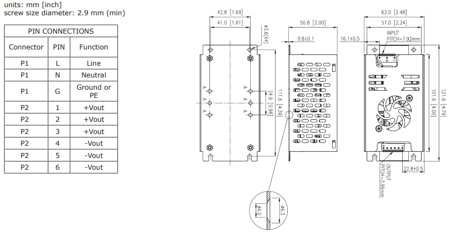 机械图纸 - CUI Inc VGSM-250C AC-DC 电源