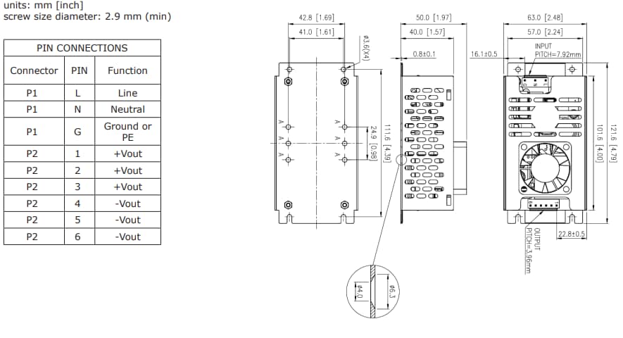 机械图纸 - CUI Inc VGSM-250C AC-DC 电源