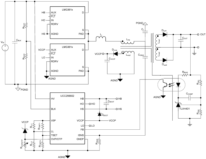 应用电路图 - Texas Instruments LMG3612单通道GaN FET