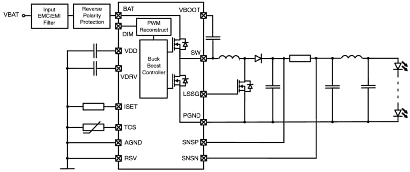 应用电路图 - onsemi NCV78514 1通道汽车LED驱动器