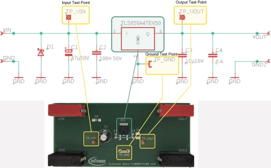 原理图 - Infineon Technologies TLS850A4TEV50演示板