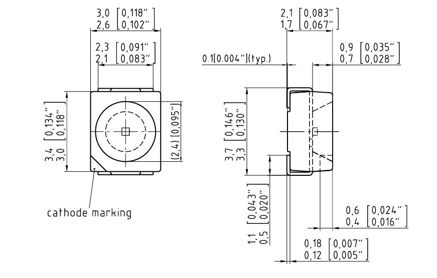 机械图纸 - ams OSRAM TOPLED™ SFH 4243B和SFH 4253B LED