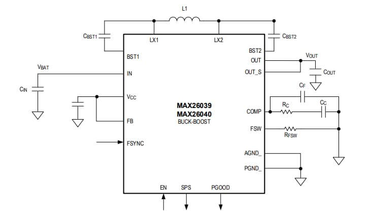 应用电路图 - Analog Devices Inc. MAX26040降压-升压转换器