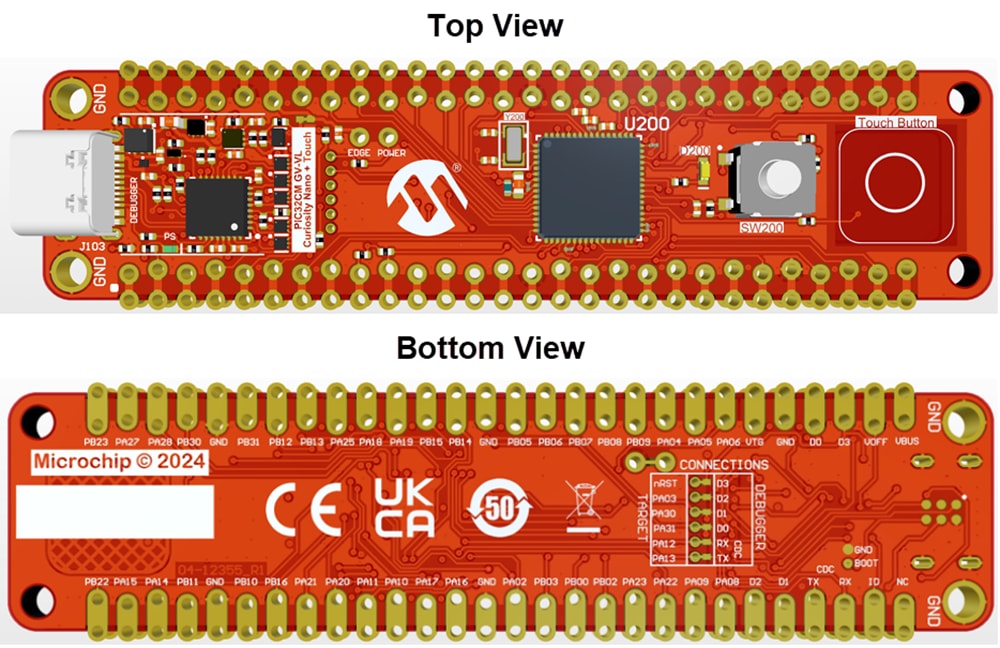 机械图纸 - Microchip Technology PIC32CM GV-VL Curiosity Nano+触摸评估套件