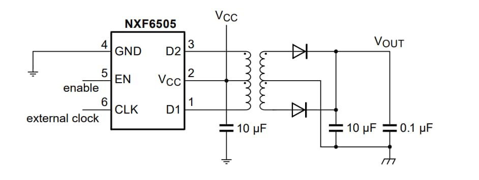 应用电路图 - Nexperia NXF6505A/B-Q100变压器驱动器