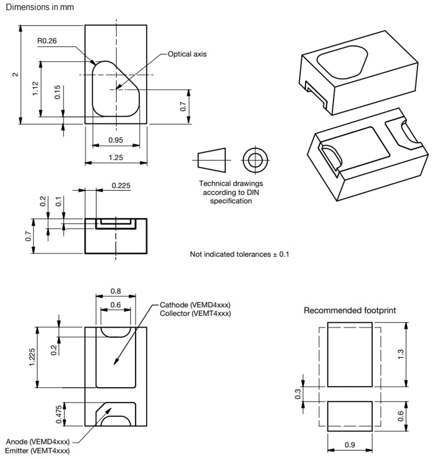 机械图纸 - Vishay Semiconductors VEMD4210FX02 环境光传感器