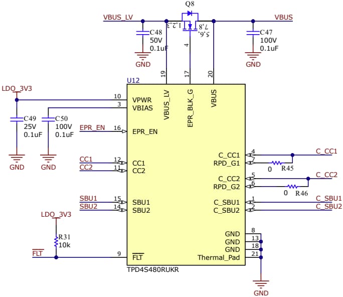原理图 - Texas Instruments TPD4S480 USB Type-C® 48V EPR端口保护器