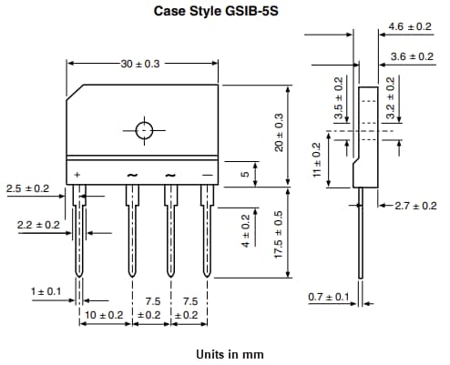 机械图纸 - Vishay Semiconductors GSIB25x桥式整流器