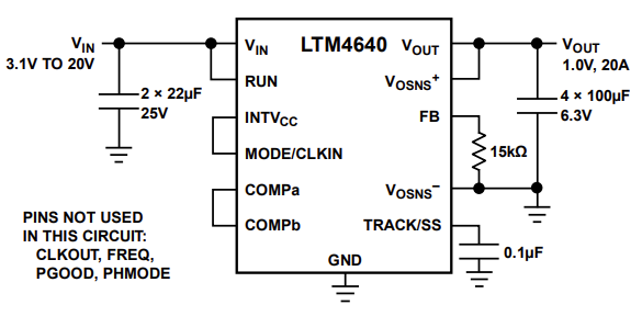 应用电路图 - Analog Devices Inc. LTM4640降压型DC-DC稳压器