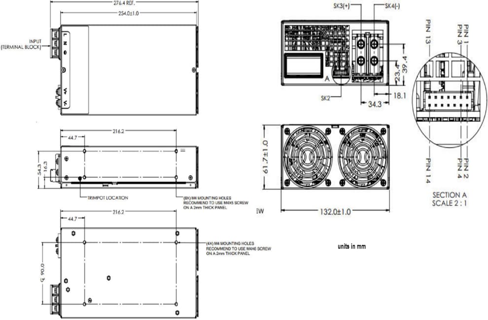 Mechanical Drawing - Advanced Energy / SL Power SLB1000 Power Supplies