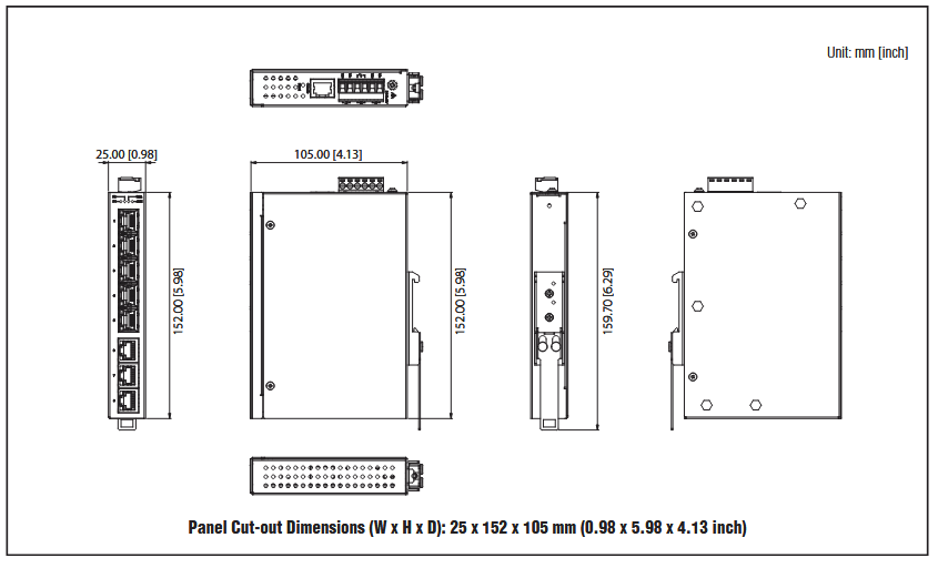 机械图纸 - Advantech EKI-5708E管理型工业以太网交换机