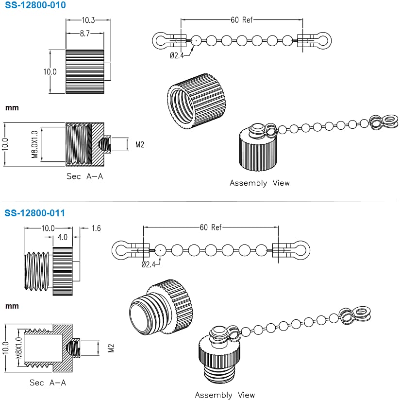 机械图纸 - Stewart Connector / Cinch Connectivity Solutions M8金属防尘帽