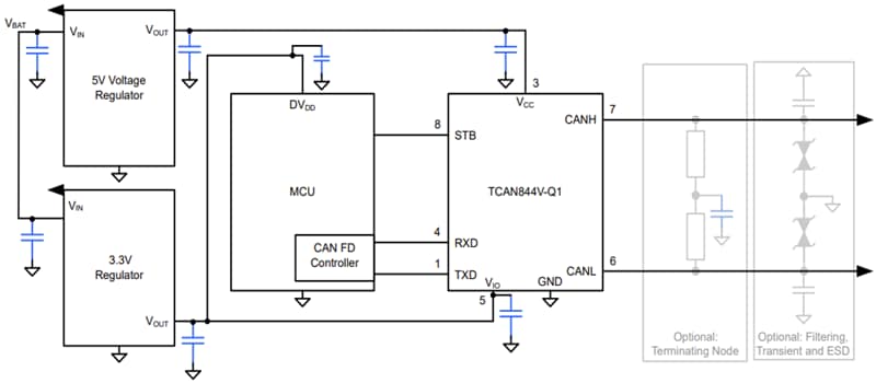 原理图 - Texas Instruments TCAN844-Q1汽车级CAN FD收发器