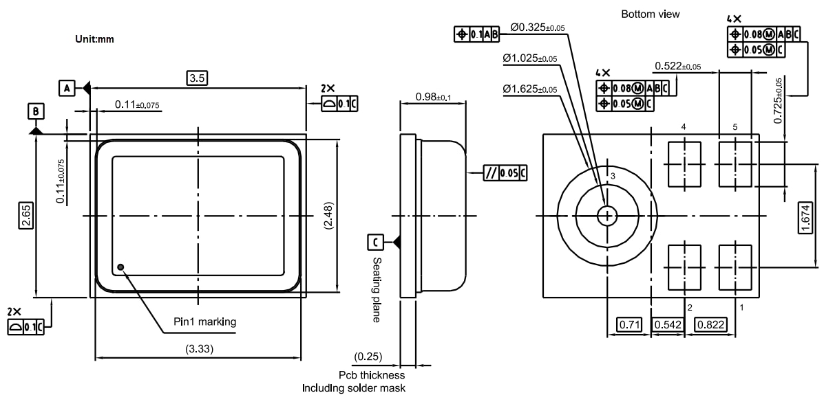 机械图纸 - Infineon Technologies 超低功耗PDM XENSIV™ MEMS麦克风