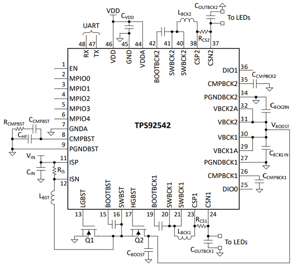 原理图 - Texas Instruments TPS92542-Q1同步升压控制器