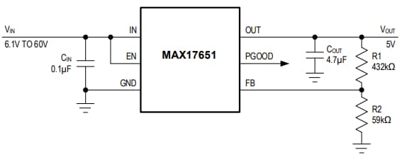 应用电路图 - Analog Devices / Maxim Integrated MAX17651线性稳压器