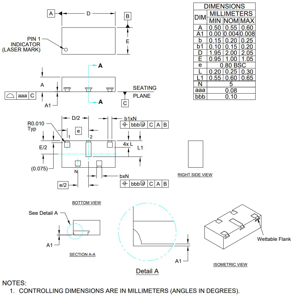 机械图纸 - Semtech RClamp®10022PWQ瞬态电压抑制器（TVS）